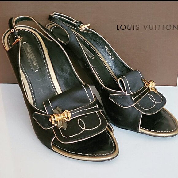 Louis Vuitton Bumblebee Slingback Open-Toe Heels - Picture 1 of 7